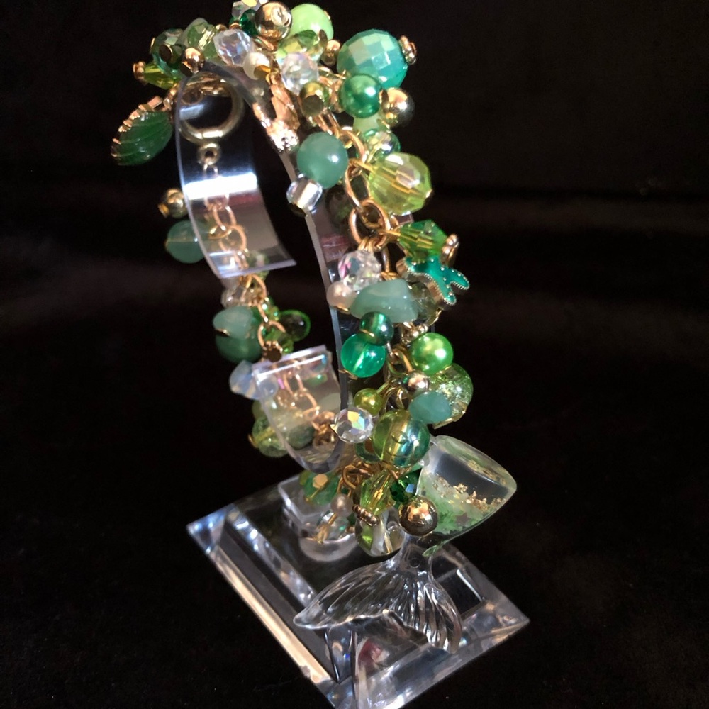 “Emerald Ocean” Gold Link Charm Bracelet